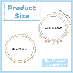 2Pcs 2 Styles Natural Mixed Shell & Alloy Starfish Tassel Chain Belts&nbsp;AJEW-PH0006-73