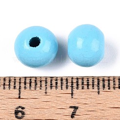 スプレー塗装された丸い天然シマウッドビーズ  空色  8~8.5x6.8mm  穴：1.8~2mm&nbsp;WOOD-A018-8mm-09