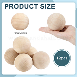 未完成の木製の丸いボール  バリーウッド  70mm&nbsp;WOOD-WH0026-53