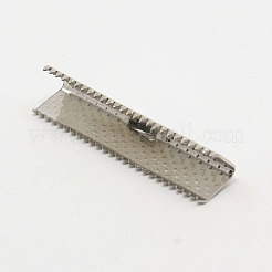 アイアン製カシメリボン止めエンドパーツ  長方形  プラチナ  7x30.5mm  穴：1mm&nbsp;IFIN-D052