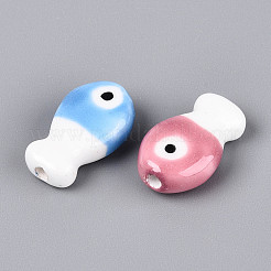 ハンドメイドの磁器セラミックビーズ  手描き  魚  ファミーユスタイルバラ  ミックスカラー  19x11.5x6.5mm  穴：2mm&nbsp;PORC-T134-26M