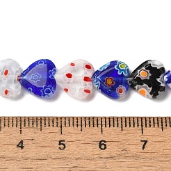 手作りのミッレフィオーリガラスハートビーズ連売り  ハート  ミックスカラー  10x10x3mm  穴：1mm  約38個/連  13.39''（34センチメートル）&nbsp;LK-U001-03