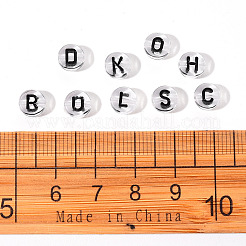 無色透明アクリルビーズ  水平穴  黒のランダムな文字でフラットラウンド  7x3.5mm  穴：1.8mm  100個/袋&nbsp;TACR-YW0001-09A