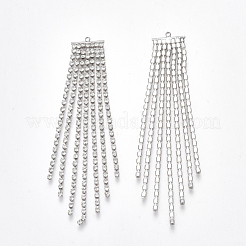 真鍮キュービックジルコニアビッグチェーンタッセルペンダント  透明  プラチナメッキ  90x14.5x2mm  穴：1.4mm&nbsp;KK-S348-240P