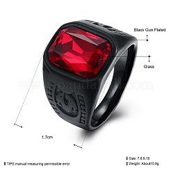 男性用ステンレススチールガラス指輪  ワイドバンドリング  レッド  ガンメタ色  usサイズ8（18.1mm）&nbsp;RJEW-BB29449-D-8
