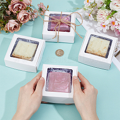 紙製キャンディボックス48個  ベーカリーボックス  PVCクリアウィンドウ付き  パーティーのために  結婚式  ベビーシャワー  正方形  ホワイト  9.5x9.5x3.5cm&nbsp;CON-BC0007-52B