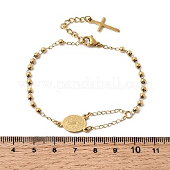 304 Stainless Steel Saint Benedict Cross Link Bracelets for Women&nbsp;BJEW-K295-02G