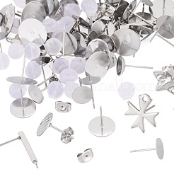 ミックスシェイプ 304 ステンレススチール スタッドピアスセッティング&金具 100個  環境に優しいシリコン製イヤーナット100個付き  ステンレス鋼色  6~22x3~17x3mm  穴：0.5~3mm  内径：4~10mm  ピン：0.4~1mm&nbsp;STAS-TA0005-88