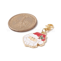 クリスマス合金エナメルペンダント装飾セット  304ステンレススチールのロブスタークロウ留め金付き  クリスマスのトナカイ & サンタクロース & ヒイラギの葉 & キャンディケイン  ミックスカラー  25~37mm  5個/セット&nbsp;HJEW-JM00908