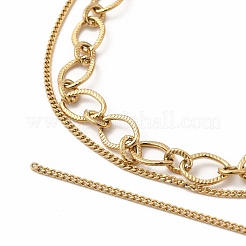 Ion Plating(IP) 304 Stainless Steel Oval Link & Curb Chains Double Layer Necklaces for Women&nbsp;NJEW-E081-01G