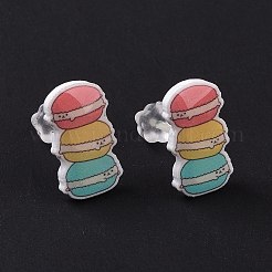 女性のためのプラピン付きのカラフルなアクリルイミテーションフードスタッドピアス  ハンバーガー柄  14x8mm  ピン：1mm&nbsp;EJEW-F293-02A