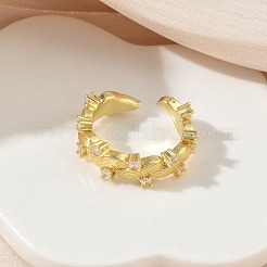 Brass Micro Pave Cubic Zirconia Cuff Open Rings&nbsp;RJEW-C163-10G