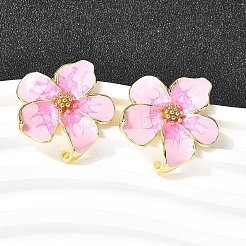 真鍮エナメルフラワースタッドピアス  ラックめっき  長持ちメッキ  カドミウムフリー＆鉛フリー  18KGP本金メッキ  27.5mm&nbsp;EJEW-P322-03G