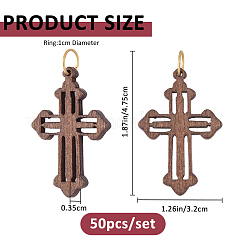 クロスウッドペンダント50個。  304ステンレススチールオープン丸カン付き  ココナッツブラウン  47.5mm&nbsp;PALLOY-FH00176