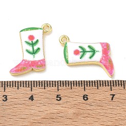 プリントブラスペンダント  花のチャームが付いたカウボーイブーツ  ラックめっき  長持ちメッキ  鉛フリー＆カドミウムフリー  ゴールドカラー  ショッキングピンク  19x15x3.5mm  穴：1.7mm&nbsp;KK-CBA42CA-10G-08