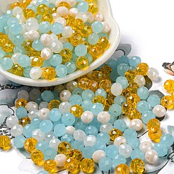 ガラスビーズ  多面カット  ロンデル  アクア  6x5mm  穴：1mm  約280個/60g&nbsp;EGLA-A034-SM6mm-52