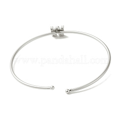Rack Plating Brass Micro Pave Clear Cubic Zirconia Letter Open Cuff Bangles&nbsp;BJEW-A018-01P-W