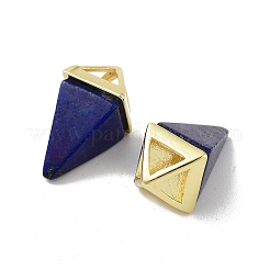 天然石ラピスラズリペンダント  金メッキの真鍮製金具が付いた三角形のチャーム  18.5mm  穴：2x3mm&nbsp;G-A222-02G-06