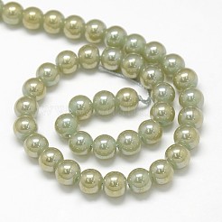 電気メッキジェイド風ガラスラウンドビーズ連売り  虹色メッキ  ミックスカラー  8mm  穴：1mm  約54個/連  15.7インチ&nbsp;EGLA-F037-8mm-M