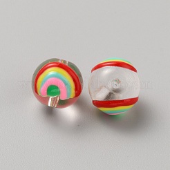 透明ガラスビーズ  手描きのビーズ  フルーツ  レインボー  11x13x12mm  穴：1.6mm&nbsp;LS-GGLA-WH0035-05L