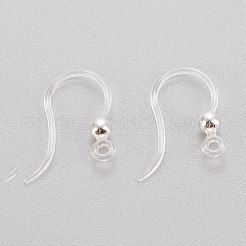 環境に優しいプラスチック製のピアスフック  304ステンレススチールビーズと水平ループ付き  ラウンド  銀  15.5x8x0.7mm  穴：1.2mm  24ゲージ  ピン：0.5mm&nbsp;STAS-K203-03S