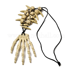Halloween Resin Skeleton Hand Pendant Polyester Cord Necklaces&nbsp;NJEW-C095-01