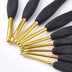 アルミかぎ針編みのフック  TPRハンドル付  ブラック  140~155x12~14x8~10mm  ピン：2.0mm / 2.5mm / 3mm / 3.5mm / 4mm / 4.5mm / 5mm / 5.5mm / 6mm  9個/セット&nbsp;X-TOOL-T006-11