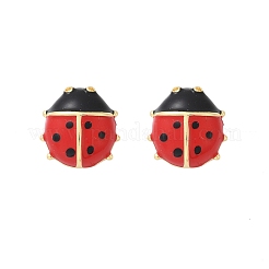 真鍮製スタンドピアス  エナメル  テントウムシ  18KGP本金メッキ  12x12mm&nbsp;EJEW-C134-02G