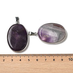 天然石アメジストペンダント  プラチナメッキの金属パーツが付いた楕円形のチャーム  39.5x26x6mm  穴：7.6x4mm&nbsp;G-M415-01P-02