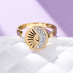 304 Stainless Steel with Rhinestone Cuff Rings&nbsp;RJEW-Q020-03G