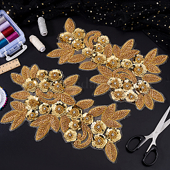 花のスパンコール、ガラスのシードビーズ、刺繍布、縫い付けアップリケ  ミシンクラフト装飾  ゴールデンロッド  352x242x5mm&nbsp;PATC-WH0008-127