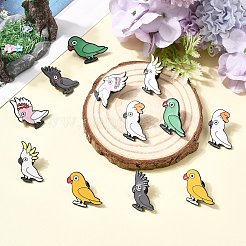 12個 6スタイル オウム エナメルピン  バックパック用衣類用亜鉛合金ラペルピンバック  ブラック  ミックスカラー  26~34x22~33mm  2個/スタイル&nbsp;JEWB-CJ0003-72