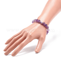 Natural Amethyst & Lampwork Evil Eye Round Beaded Stretch Bracelet&nbsp;BJEW-JB08713-06