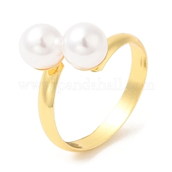 Rack Plating Brass Open Cuff Rings with Round Plastic Pearl Beads for Women&nbsp;RJEW-Q770-26G