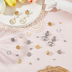 40Pcs 2 Colors 201 Stainless Steel Flat Round Stud Earring Findings&nbsp;STAS-SC0010-39