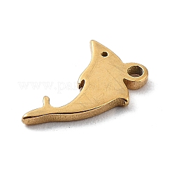 304ステンレススチールチャーム  ゴールドカラー  レーザー切断  イルカ  9x9x1mm  穴：1mm&nbsp;STAS-K272-01A-G