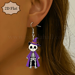Cat Shape with Skeleton Acrylic Dangle Earrings&nbsp;FS-WG9EDFB-01
