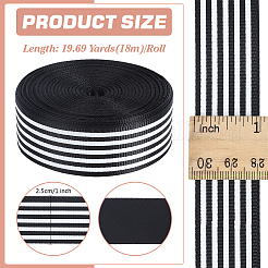 ポリエステルストライプリボン  アクセサリー縫製用  ブラック  1インチ（25mm）  約19.69ヤード（18m）/ロール&nbsp;OCOR-WH0078-507B