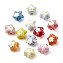 手作りの陶器ビーズ  花とスター  手描き  ファミーユは磁器バラ  ミックスカラー  15.5~16x16~16.5x13~13.5mm  穴：2mm&nbsp;PR-C001-01
