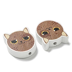 プリントウッドビーズ  猫の形  キャメル  18~18.5x19.5~20x5.5~6.5mm  穴：2~2.5mm&nbsp;WOOD-G022-27C
