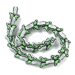 透明なガラスエナメルビーズ  手描きのビーズ  蝶  染め＆加熱  グリーン  10x14~14.5x6~6.5mm  穴：1mm&nbsp;LAMP-C023-03D