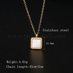 Natural Shell Square Pendant Necklace with Stainless Steel Chains&nbsp;TM4742-1