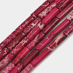 ナチュラルインペリアルジャスパービーズ連売り  染め  コラム  サクランボ色  13~14x4~4.5mm  穴：1mm  約31個/連  15.7インチ。&nbsp;G-K273-04B