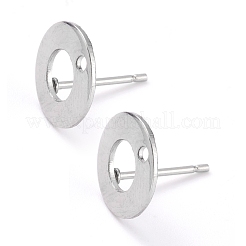 変色しない304ステンレススチールスタッドピアス金具  フラットラウンド  ステンレス鋼色  10x1mm  穴：1.4mm  内径：5mm  ピン：0.8mm&nbsp;STAS-J032-28