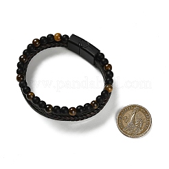 Natural Tiger Eye & Glass Round Beaded Bracelets&nbsp;BJEW-G732-01B