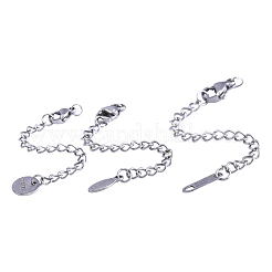 30本のステンレス鋼チェーンエクステンダー  カニカンとカーブチェーン付き  ステンレス鋼色  70~74x3mm&nbsp;STAS-CJ0001-184