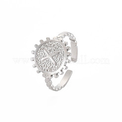 Non-Tarnish 304 Stainless Steel Flat Round with Initial Letter Open Cuff Ring for Men Women&nbsp;RJEW-S405-246P-X