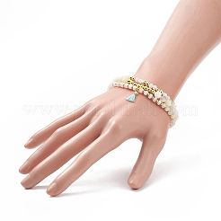 3Pcs 3 Style Natural White Jade & Moonstone & Synthetic Hematite Beaded Stretch Bracelets Set&nbsp;BJEW-JB09120