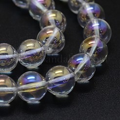 電気メッキ天然石クオーツクリスタルビーズ連売り  半分メッキ  ABカラーメッキ  ラウンド  6mm  穴：0.8mm  約65個/連  15.7インチ&nbsp;G-K285-09-6mm-02