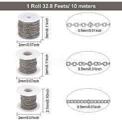 30m 3 Style 304 Stainless Steel Cable & Curb Chains for DIY Chain Necklace Making Kit&nbsp;CHS-BC0001-12